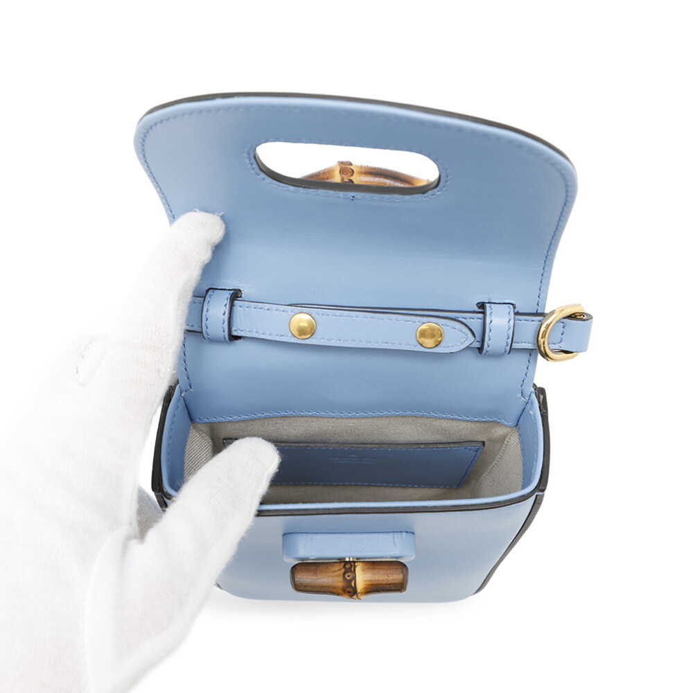 GUCCI Blue Leather Bamboo Shoulder Bag - Picture 7 of 16